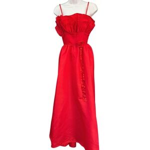 Vtg ILGWU Red Ruffle Maxi Dress Regencycore Old Hollywood Romantic Balletcore